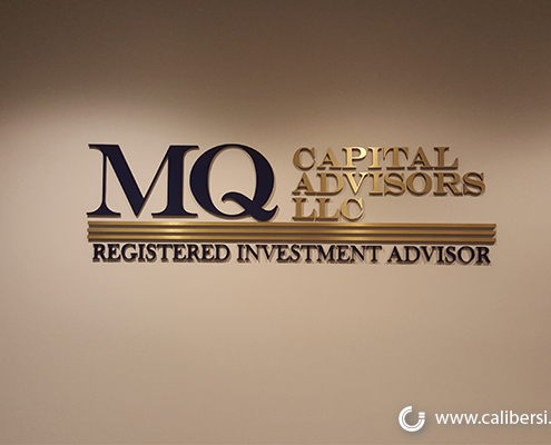 MW Capital brushed gold and colored acrylic sign Orange - Caliber Signs & Imaging in Irvine Call: 949-748-1070