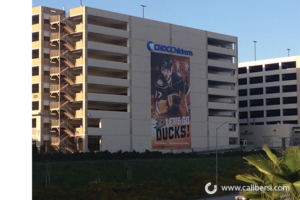 Anaheim Ducks Banner on the side of CHOC Hospital - Orange County by Caliber Signs & Imaging - Call 949-748-1070