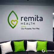 Dimensional Custom Sign 3D Logo Wall sign Remita Health Downey CA Caliber Signs and Imaging