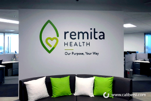 Dimensional Custom Sign 3D Logo Wall sign Remita Health Downey CA Caliber Signs and Imaging