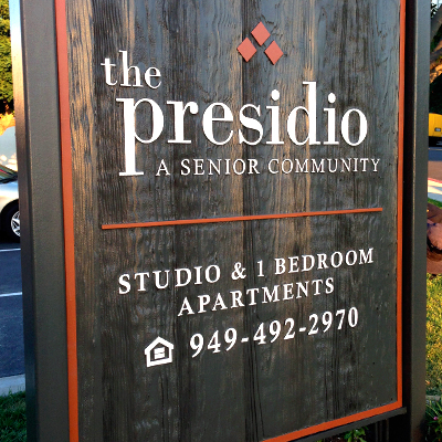 Property Entrance Sign for Apartments Wood Sign Presidio Senior Community Caliber Signs and Imaging 1