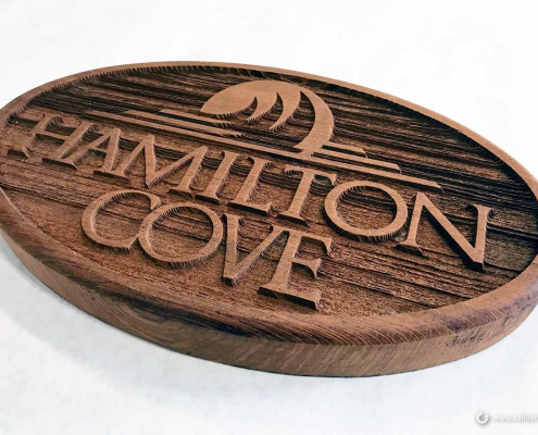 Hamilton sandblasted wood sign